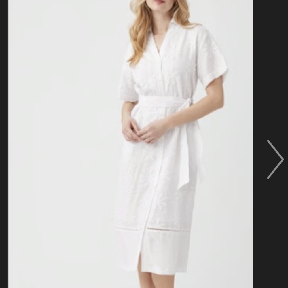 J. McLaughlin White Floral Cotton Linen Anamaria Button Up Dress XS $278 NWT
